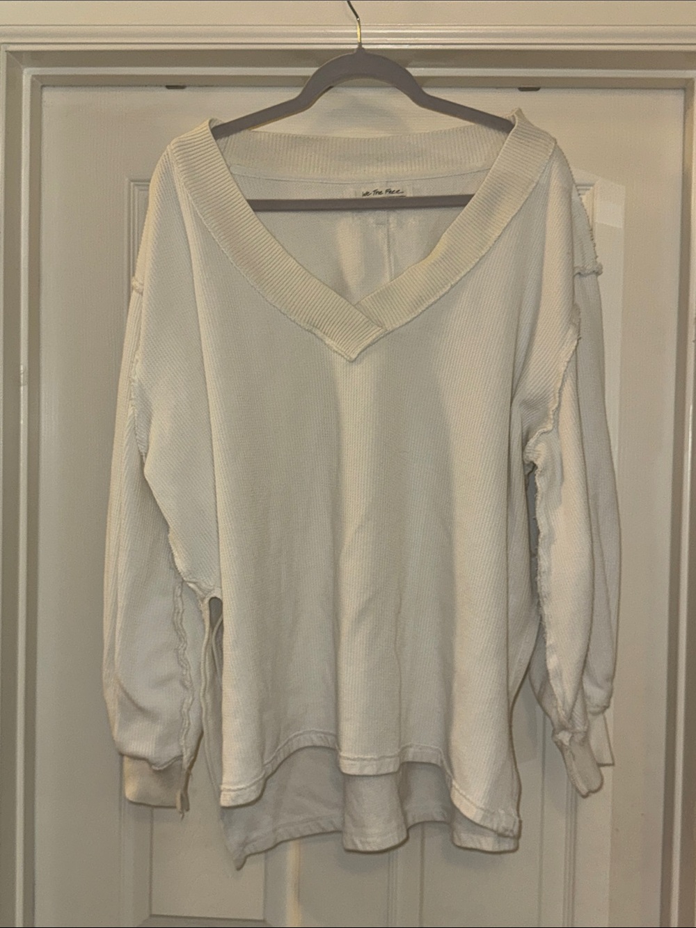 We The Free Cream V-Neck Ribbed Pullover Tunic Sweater